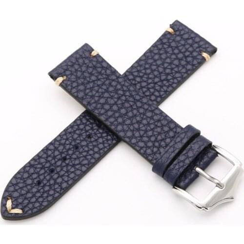20 22mm Cowhide Leather Blue VINTAGE Wrist Watch Band Strap Belt Silver Polish Pin Buckle Best Gift For Rolex Omega Tissot Tag