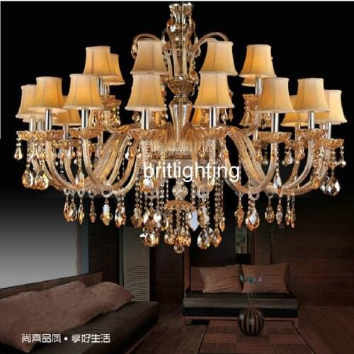 Modern art glass chandelier empire crystal chandeliers yellow crystal lighting with fabric lampshade hotel lighting Manufacturer
