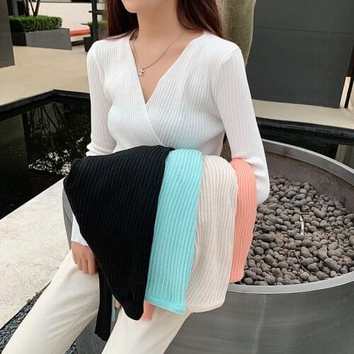 Trendy Sexy Women V-neck Long Sleeve Sweater Casual Autumn Winter Female Knitwear Slim Fit Tops Button Knit Ladies Pullover