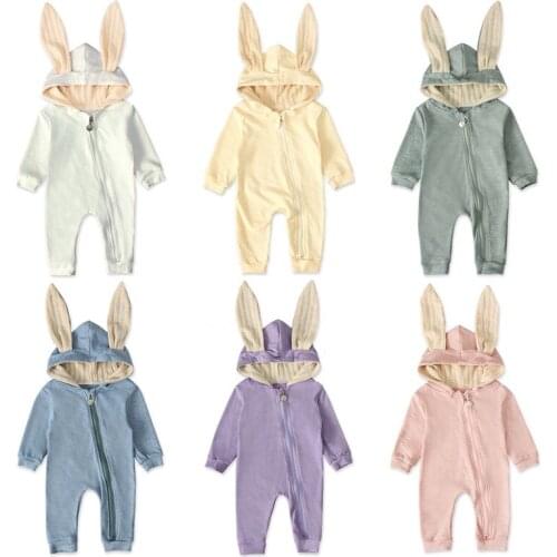 Spring Autumn Newborn Infant Baby Boys Girls Romper Suit Children Kids Bunny Sleepsuit Solid Overall Babysuit 6 Colors
