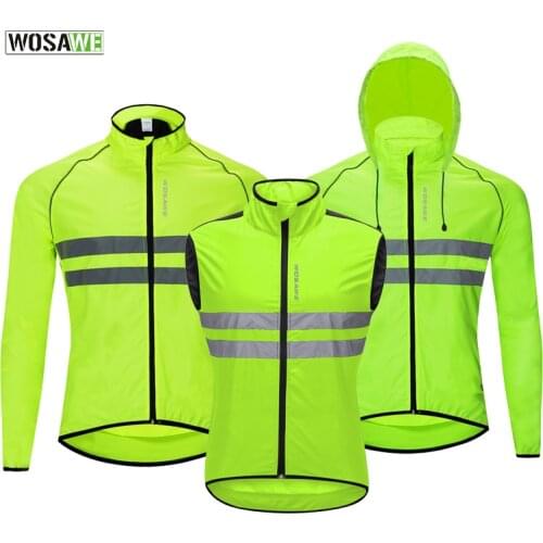 WOSAWE Windproof Cycling Jersey Reflective Road MTB Bike Wind Jacket Long Sleeve Sleeveless Outdoor Sports Bicycle Windbreaker