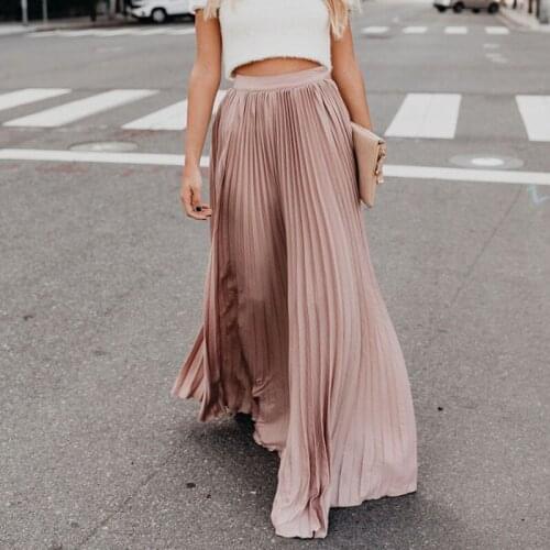 Minimalist Solid Ruched Skirt For Women High Waist A Line Maxi Casual Skirts Female Summer Fashion Clothing 2021 Stylish A186