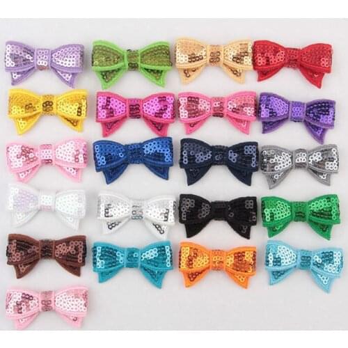 Yundfly 10PCS 1.8" Embroideried Sequin Bows Applique Headband Clip Bows For Kids Girls DIY Hair Accessories(Color:21 Colors)