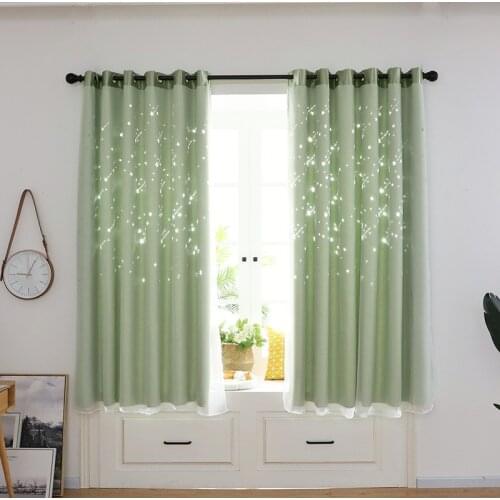 Hollowing Star Curtain Double Layers Blackout Curtains Punching for Living Room Bedroom Window Curtain Blinds With Tulle 1pcs