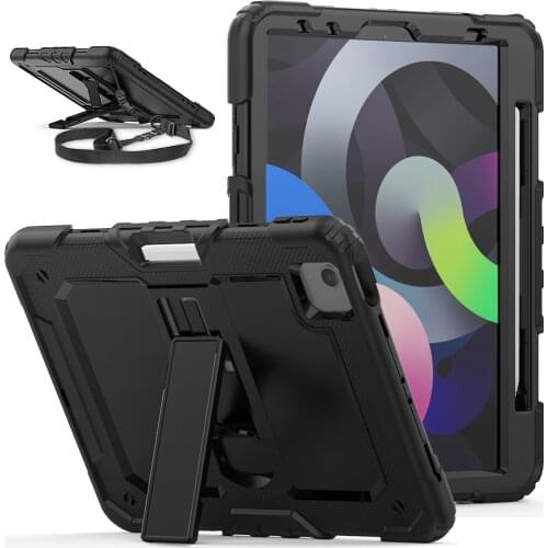 Protective Cover Tablet Case for ipad Air 4 case 2020 10.9 inch Soft Silicone Shockproof With Neck Strap & Built-in Kickstand