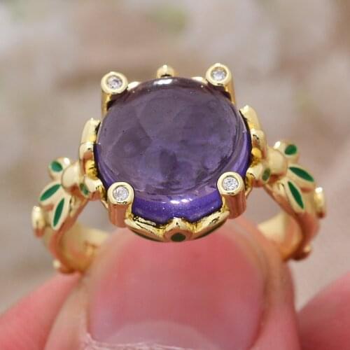 100% 925 Sterling Silver Bohemia Style Purple Crystal Flower Ladies Open Ring Bridal Wedding Ceremony Propose Jewellery
