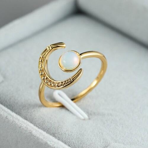 Gold Ring Moon Sun Design Cute Fashion Jewelry for Women Girl Child Gifts Open Adjustable