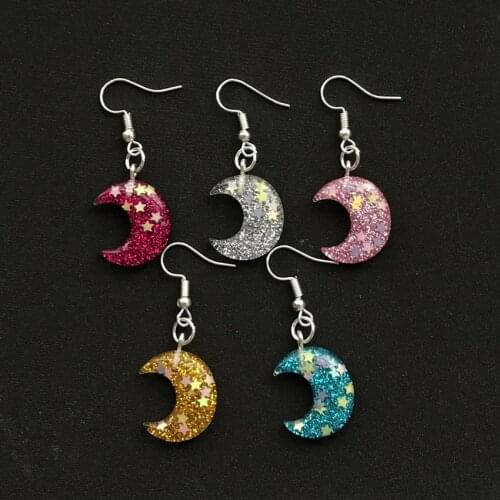 1Pair Mini Moon Earring Glitter Resin Flatback Drop Earrings For Women Girls Elegant Adorable Funny fashion jewelry Earrings