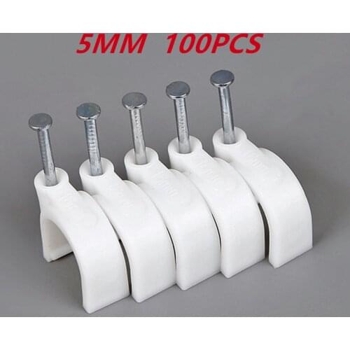 100pcs 5mm Round Steel Nail Cable Wire Wall Hanging Screw Clips Cable Clip For RG59 RG6 White High Quality Low Price Favorable