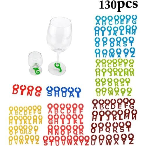130pcs Multicolor Silicone Alphabet Wine Glass Marker Creative Coffee Tea Wine Glass Recognizer Label Barware Wine Glass Charms
