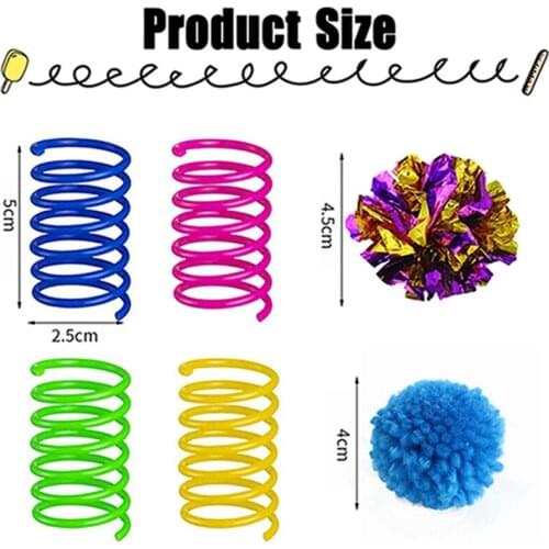 14PCS Random Color Pet Cat Toys Set Legendog Funny Cat Spring Toys Pom Pom Balls Cat Teaser Toys Cat Chase Ball Toy
