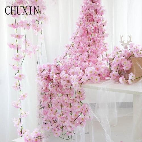 2 meters long simulation cherry rattan flower home door wall decoration fake flower wedding arch decoration hotel ceiling
