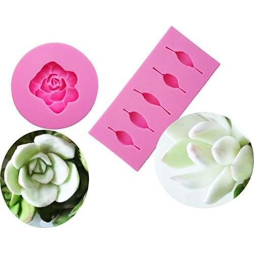 2pcs/set Succulent Flower Silicone Fondant Mold for Cake Cupcake Decoration Gum Paste Mold Chocolate Mold