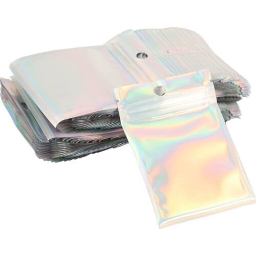 200 Pieces Resealable Smell Proof Bags Foil Pouch Bag Flat Zipper Closure Bag for Party Favor Food Storage (Holographic Color, 2