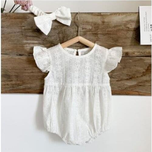 2021 Summer Baby Girl Pure Color Rompers Baby Kids Girl Newborn Rompers Clothes Baby Girl Short Sleeve Embroider Rompers