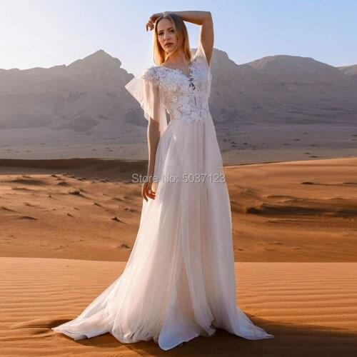 2021 Vintage Boho Wedding Dresses Sexy V-Neck Backless Appliques Lace Tulle vestidos de novia Bride Dress Wedding Gowns Sashes