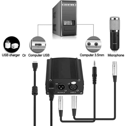 28EA Portable 1 Channel 48V USB Phantom Power USB Cable XLR 3Pin Microphone Cable for Any Condenser Microphones Accessories