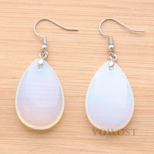 4 Pairs Female Earrings Hanging Fashion Jewelry Anniversary Gift Teardrop Natural Stone Opalite Beads Drop Earring QR3471