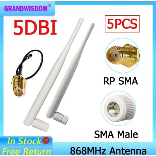 5pcs white 868MHz 915MHz Antenna 5dbi SMA Male Connector GSM 915 MHz 868 MHz antena antenne 21cm RP-SMA/u.FL Pigtail Cable