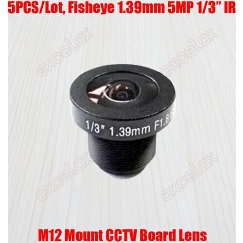 5PCS/Lot 5MP 1/3" 1.39mm Fisheye 185 Degrees F1.8 Fixed Iris IR M12 CCTV Board Lens for 2MP 3MP 4MP 5 Megapixel Analog IP Camera