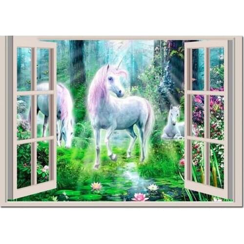 Outside window Unicorn diamond painting full square kerst cross stitch products embroidery mosaic animals by hand crafts horses