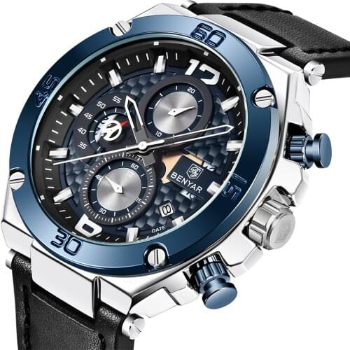 BENYAR 5151 New Men Watch Luxury Military Chronograph Watches Men Wrist Business Waterproof Leather Fashion Quartz Wristwatch