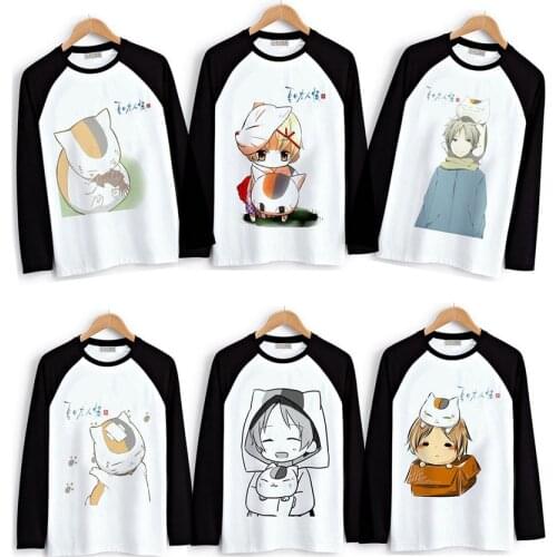 Natsumes Book of Friends Black and White T Shirt Natsume Yujincho Madara Spring Autumn Long Sleeves T-Shirt Cartoon Top Tee