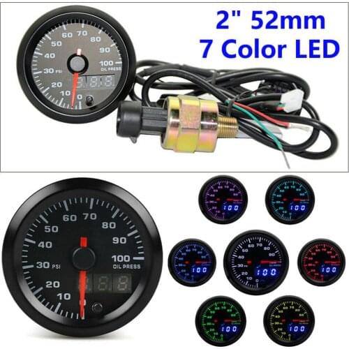 Professional 2" 52MM Pointer LCD Digital Display Integrated Oil Pressure Gauge Seven Color Optional Modified Oil Pressure Gauge