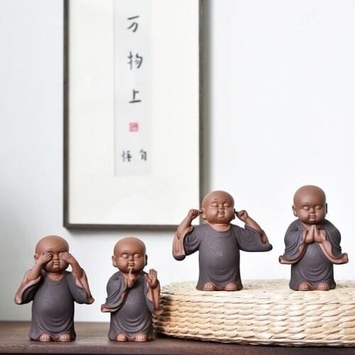 Zisha little monk figure decoration statue ，CeramicsTraditional handicrafts ,Home living room bedroom cute decorative statue