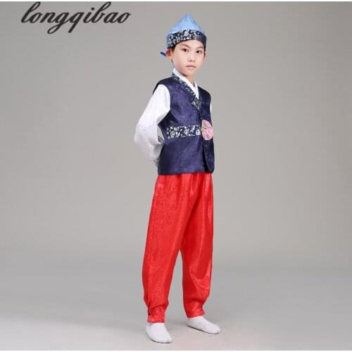 Boy child costume traditional Korean Hanbok minority clothing stage costumes performing a dance