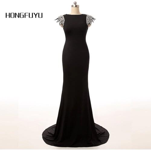 Long Beaded Evening Dress 2019 Black Chiffon Mermaid Evening Dress Vestidos De Festa Vestido Longo Party Dress z70607