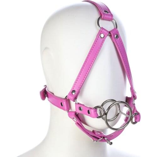 Dual O-ring gag head leather harness bdsm bondage mouth gag adult games restraints slave torture sex toys for couples fetish