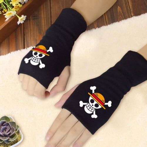 Anime Pirate King Luffy Cotton Gloves Trafalgar Law Cartoon Fingerless Gloves Adults Accessories Gloves