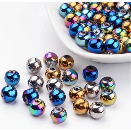 Carnival Celebrations, Mardi Gras Beads,Electroplate Glass Bead Strands, Round,Mixed Color,8mm;Hole:1mm