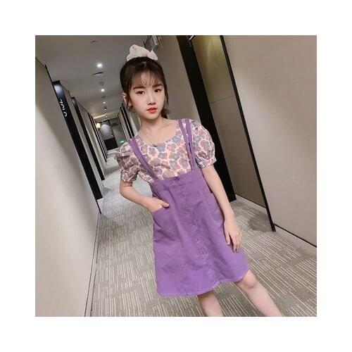 New 5-10 year old children summer suspender dress suit new childrens suspender piece set in the girl princess two piece suit