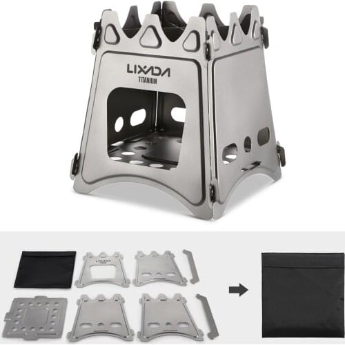 Lixada Titanium Wood Stove Compact Folding Wood Stove for Outdoor Camping Cooking Picnic Backpacking Firewood Burning Stove