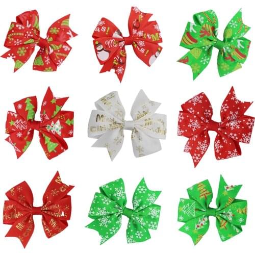 Cute Hair Clip Accessories Christmas Printed pattern DIY Kids Hair Accessories Baby Girl Hexagon Ribbon Bow Headband 36pcs