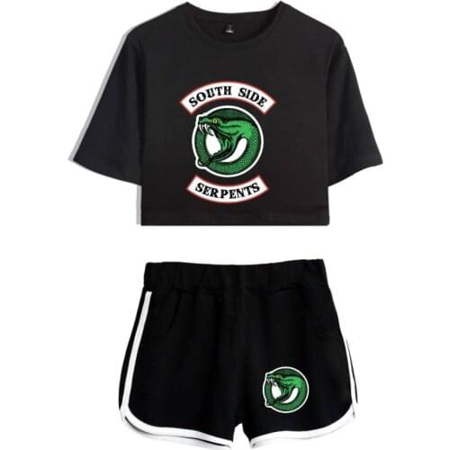 Trendy Creative Popular Design Riverdale Two Piece Set Women Sexy Shorts+lovely T-shirt Cute Classic Dew navel Sport Girl suits