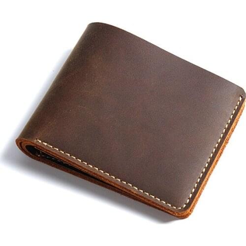 Men Wallet Crazy Horse Leather Short Handmade Mens Wallet Business Retro Wallet Card Case