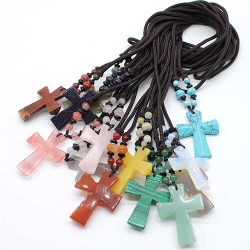 Natural Semi-precious Stones Multi-color 33*44mm Cross Shape Crystal Ladies Necklace Exquisite Small Gifts