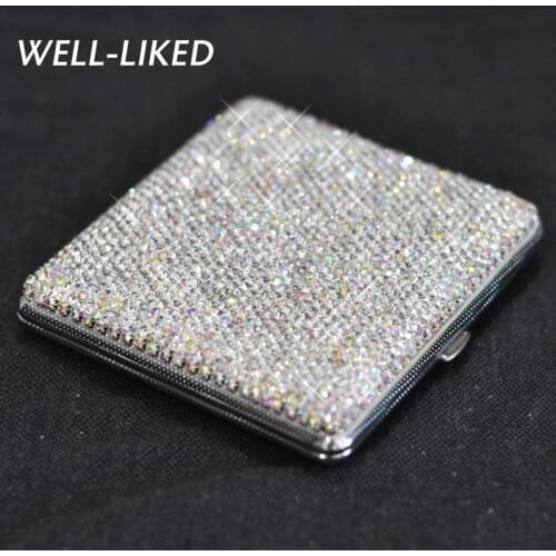 New Arrival Crystal Diamond 20 Cigarette Case Metal Portable Double Sided Rhinestone Cigarette Boxes Case Smoking Accessories