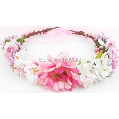 Pink Flower Headband Beach Wedding Hair Accessories Rutic Bridal Party Decoration Wreath Floral Head Crown Ladies Birthday Gift