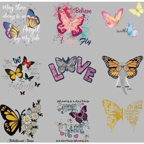 Simple And Beautiful Butterfly Pattern On Clothes Applique Decor Heat Transfer PVC Patch Patches for Clothing DIY T-shirt