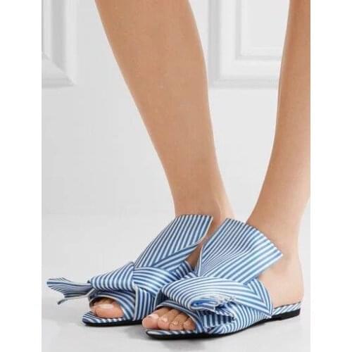 New Summer Luxury Silk Butterfly-knot Women Slipper Sandals Slides Ladies Stripes Black Red Flat Out Door Flip-Flops Zapato Muje