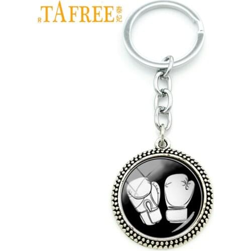 TAFREE Attractive trendy sports keychain boxing glove art pendant key ring chains Silver plated Wedding men gifts jewelry KC281