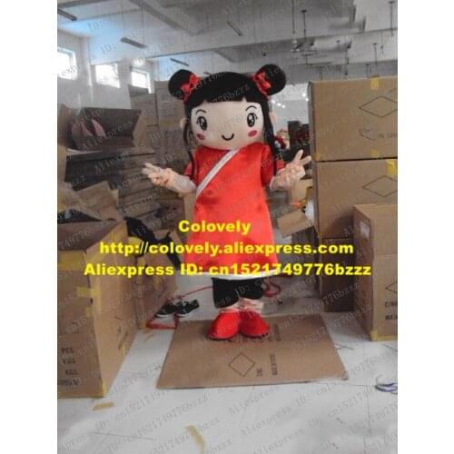 Lively Red Ni Hao Kai Lan Girl Mascot Costume Mascotte Little Girl Lassock With Big Ears Long Red Tang Suit No.2098 Free Ship