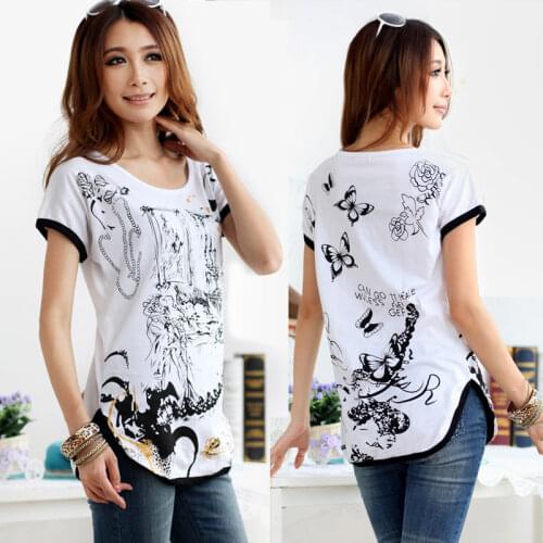 S-XXXL Women Summer Tops 2019 Short Batwing Sleeve Loose Plus Size Woman Clothes T-shirt Ink Butterfly Print Casual T Shirts Top