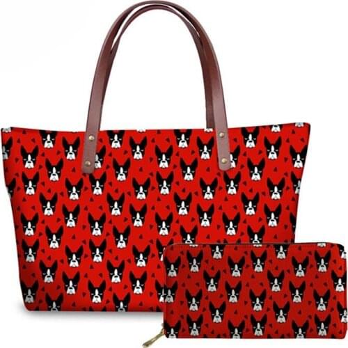 NOISYDESIGNS Top-handle Bags Boston Terrier Printing Shoulder Bag for Women Purse Female Handbag sac a main Ladies Hand Bag 2019