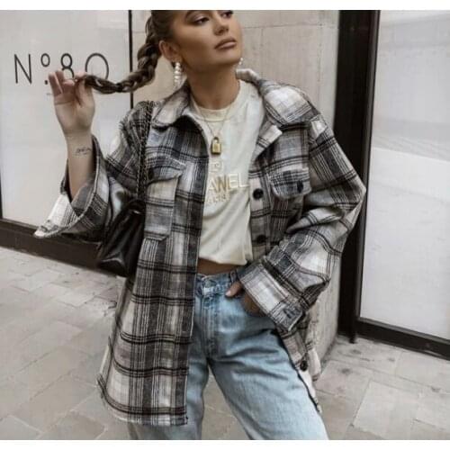Womens Spring Autumn Shirt Style Plaid Jackets Long Sleeve Turn-down Collar Casual Streetwear Loose Retro Tops Clothing