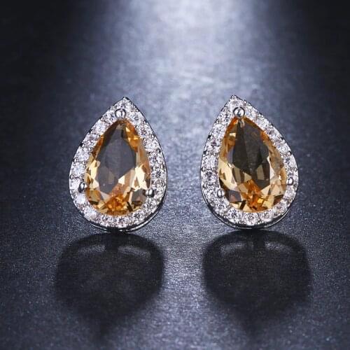 Emmaya Champagne and White Water Drop Cubic Zircon Stud Earrings Fashion Crystal Bridal Wedding Jewelry for Women Gift
